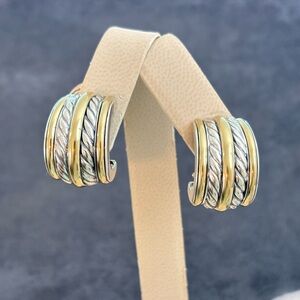David Yurman 925 & 18k Gold Huggie Hoop Cable Earrings 23mm